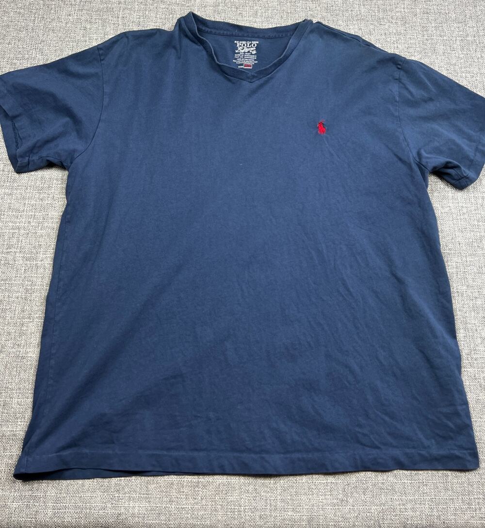 Polo Ralph Lauren T Shirt Mens M Navy Blue V Neck Red Pony Cotton Tee